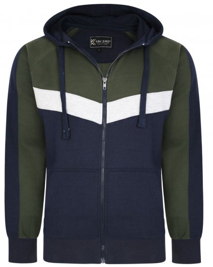 Kam Jeans 7048 Chevron Panelled Hoodie Khaki - Mikiny & mikiny bez kapucne - Mikiny & Mikiny s Kapucňou 2XL-12XL