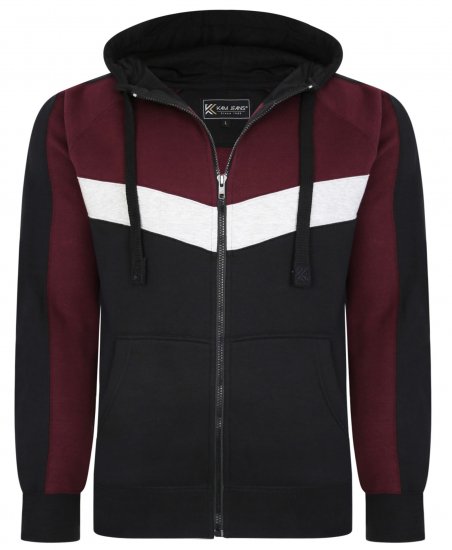 Kam Jeans 7048 Chevron Panelled Hoodie Burgundy - Mikiny & mikiny bez kapucne - Mikiny & Mikiny s Kapucňou 2XL-12XL