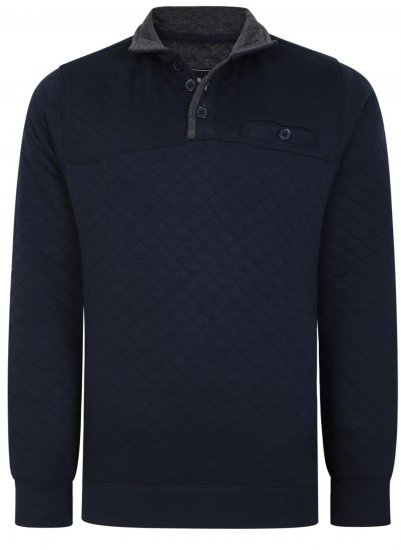 Kam Jeans 7050 Quilted Jersey Sweater 1/4 Button Up Navy - Mikiny & mikiny bez kapucne - Mikiny & Mikiny s Kapucňou 2XL-12XL