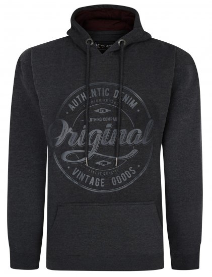 Kam Jeans 7059 Over Head Large Embossed Hoodie Charcoal - Mikiny & mikiny bez kapucne - Mikiny & Mikiny s Kapucňou 2XL-12XL