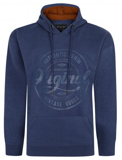 Kam Jeans 7059 Over Head Large Embossed Hoodie Royal Blue - Mikiny & mikiny bez kapucne - Mikiny & Mikiny s Kapucňou 2XL-12XL