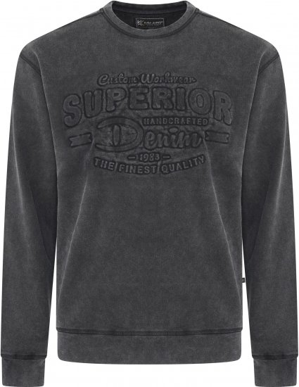 Kam Jeans 7065 Crew Neck Washed Embossed Sweatshirt Black TALL SIZES - PÁNSKE OBLEČENIE MT-6XLT - Veľkosti pre VYSOKÝCH