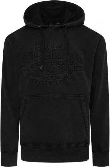 Kam Jeans 7066 Over Head Washed Embossed Hoody Black TALL SIZES - PÁNSKE OBLEČENIE MT-6XLT - Veľkosti pre VYSOKÝCH
