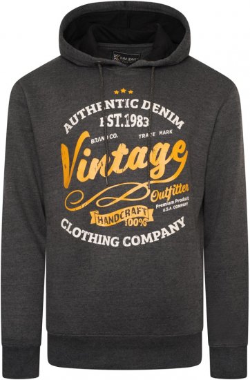 Kam Jeans 7072 Over Head Vintage EMB Hoody Charcoal - Mikiny & mikiny bez kapucne - Mikiny & Mikiny s Kapucňou 2XL-12XL