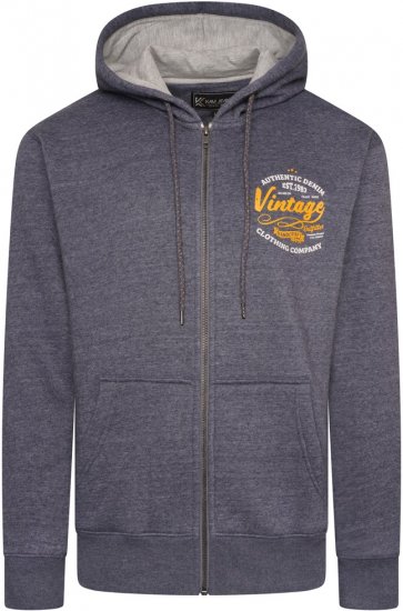 Kam Jeans 7073 Zip Thru Vintage EMB Hoody Blue Nights - Mikiny & mikiny bez kapucne - Mikiny & Mikiny s Kapucňou 2XL-12XL