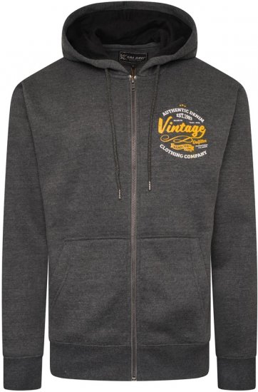 Kam Jeans 7073 Zip Thru Vintage EMB Hoody Charcoal - Mikiny & mikiny bez kapucne - Mikiny & Mikiny s Kapucňou 2XL-12XL