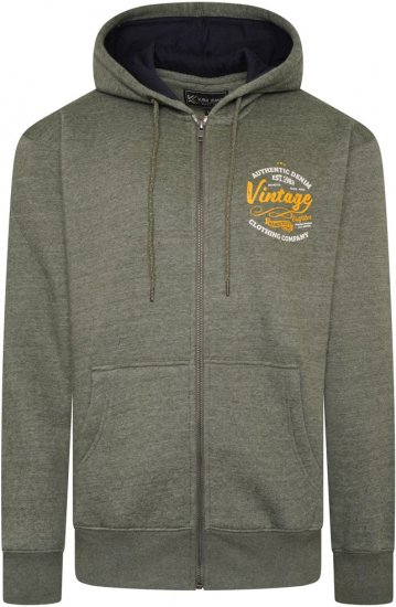 Kam Jeans 7073 Zip Thru Vintage EMB Hoody Khaki - Mikiny & mikiny bez kapucne - Mikiny & Mikiny s Kapucňou 2XL-12XL