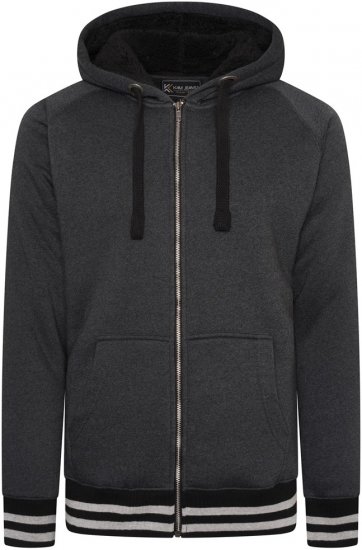 Kam Jeans 7074 Zip Thru Sherpa Hoody with Contrast Cuff/Hem Charcoal - Mikiny & mikiny bez kapucne - Mikiny & Mikiny s Kapucňou 2XL-12XL