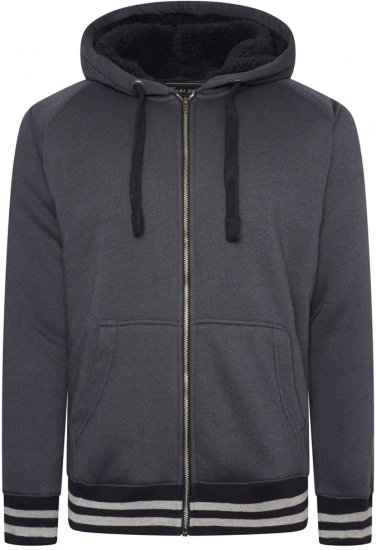 Kam Jeans 7074 Zip Thru Sherpa Hoody with Contrast Cuff/Hem Dark Grey - Mikiny & mikiny bez kapucne - Mikiny & Mikiny s Kapucňou 2XL-12XL