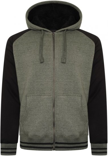 Kam Jeans 7075 Raglan Zip Thru Sherpa Hoodie Black/Khaki - Mikiny & mikiny bez kapucne - Mikiny & Mikiny s Kapucňou 2XL-12XL