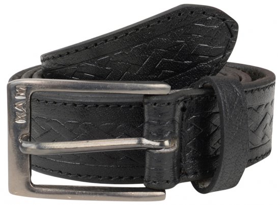 Kam Jeans 919 Weave Pattern Leather Belt Black - Opasky - Opasky W40-W70/2XL-8XL