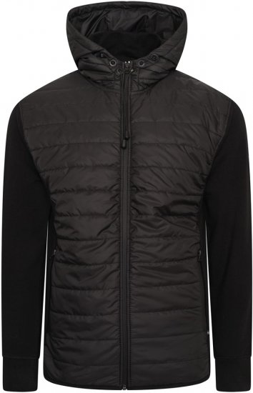 Kam Jeans KV136 Padded Body And Jersey Sleeves Hybrid Zip Thru Quilted Hoody Black - Bundy - Bundy Nadmerné Veľkosti 2XL-8XL