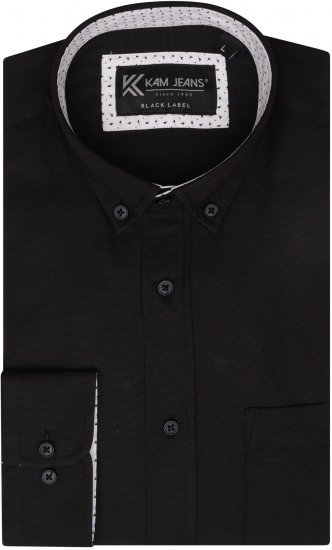 Kam Jeans P020 Premium Long sleeve Oxford Shirt Black - Košele - Košele 2XL-10XL