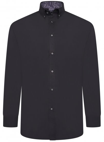 Kam Jeans P023 L/S Premium Stretch Shirt Black - Košele - Košele 2XL-10XL