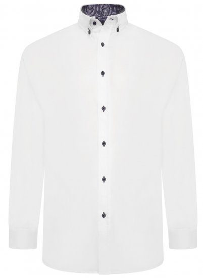 Kam Jeans P023 L/S Premium Stretch Shirt White - Košele - Košele 2XL-10XL