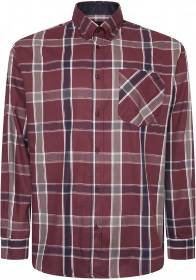 Kam Jeans P038 LS Premium Cotton Check Shirt Wine - Košele - Košele 2XL-10XL