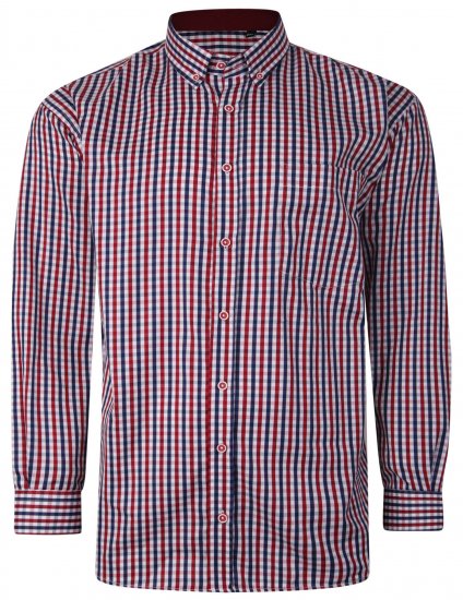 Kam Jeans P640 Premium Gingham Check Shirt LS Red - Košele - Košele 2XL-10XL
