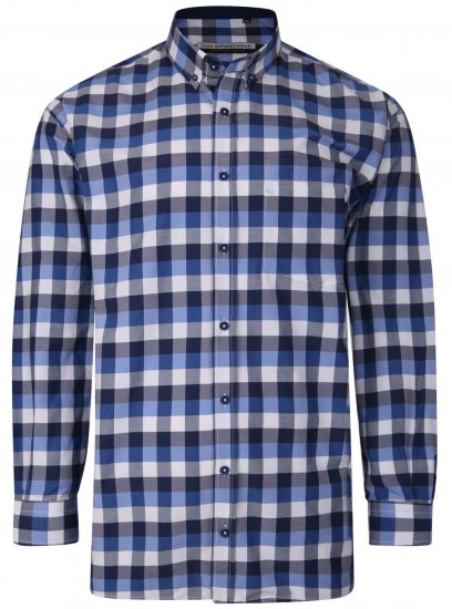 Kam Jeans P642 Premium Large Check Shirt LS Blue - Košele - Košele 2XL-10XL