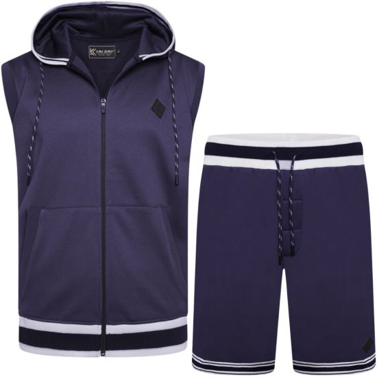 Kam Jeans TS005 Retro Tracky Set (Shorts/Sleeveless Hoodie) Navy - Teplákové súpravy - Teplákové súpravy Pánske Nadmerné veľkosti