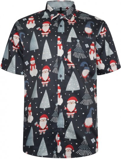 Kam Jeans X033 Santa Xmas Print Short Sleeve Shirt Navy - Košele - Košele 2XL-10XL