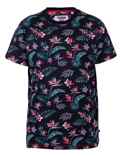 D555 Keating Hawaiian Print Crew Neck T-Shirt Black - Tričká - Nadrozmerné tričká - 2XL-14XL