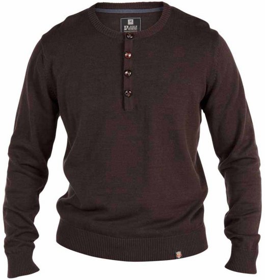 D555 Grandad Knitted Sweater Brown - Mikiny & mikiny bez kapucne - Mikiny & Mikiny s Kapucňou 2XL-12XL