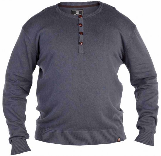 D555 Grandad Knitted Sweater Charcoal - Mikiny & mikiny bez kapucne - Mikiny & Mikiny s Kapucňou 2XL-12XL