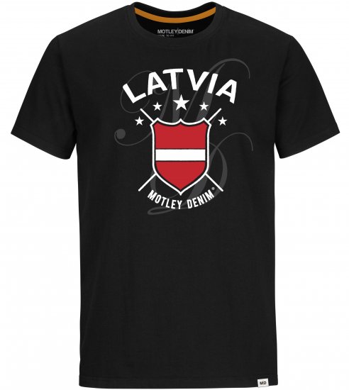 Motley Denim Latvia T-shirt Black - Tričká - Nadrozmerné tričká - 2XL-14XL