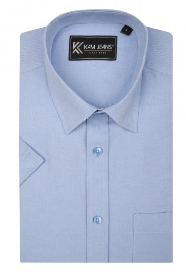 Kam Jeans 6283 Casual SS Herringbone Shirt Blue - Košele - Košele 2XL-10XL