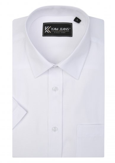 Kam Jeans 6283 Casual SS Herringbone Shirt White - Košele - Košele 2XL-10XL