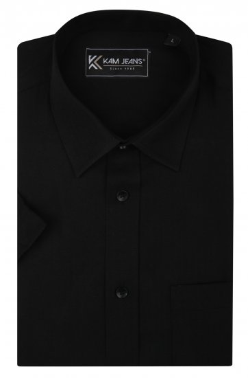 Kam Jeans 6283 Casual SS Herringbone Shirt Black - Košele - Košele 2XL-10XL