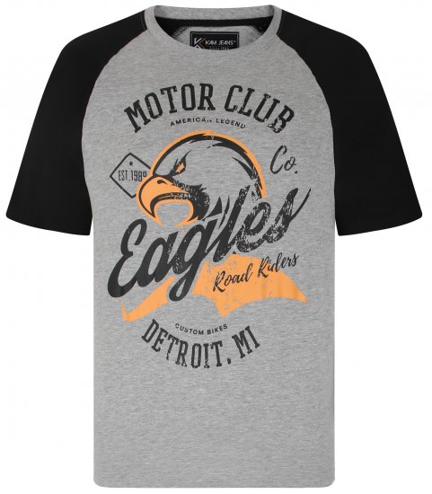 Kam Jeans 5737 Eagle Print Raglan T-Shirt Grey - Tričká - Nadrozmerné tričká - 2XL-14XL