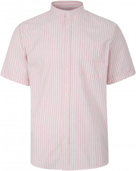 Kam Jeans 6288 Grandad Stripe Short Sleeve Shirt with Collar Pink - Košele - Košele 2XL-10XL