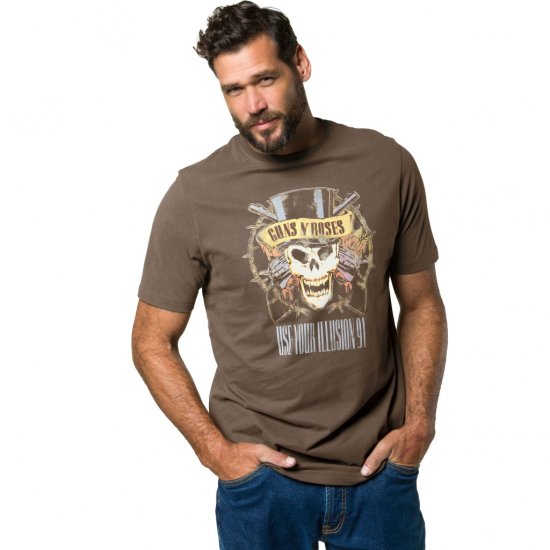 JP1880 T-Shirt Skull Print Guns N Roses Khaki - Tričká - Nadrozmerné tričká - 2XL-14XL