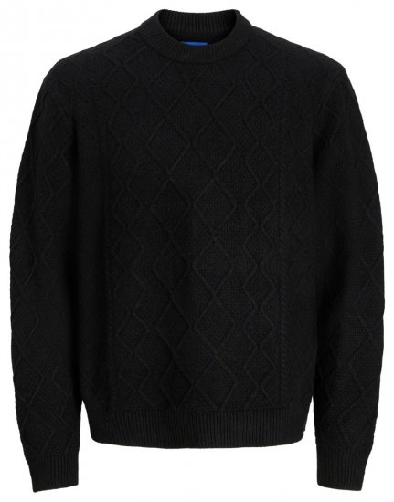 Jack & Jones Cambridge Cable Knit Sweater Black - Mikiny & mikiny bez kapucne - Mikiny & Mikiny s Kapucňou 2XL-12XL