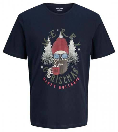 Jack & Jones Noel Merry Christmas T-Shirt Navy - Tričká - Nadrozmerné tričká - 2XL-14XL