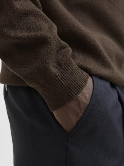 Jack & Jones BASIC Knitted Sweater Brown - Mikiny & mikiny bez kapucne - Mikiny & Mikiny s Kapucňou 2XL-12XL