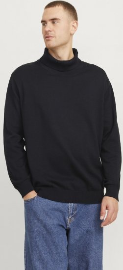 Jack & Jones Basic Knitted Sweater with Rolled Neck Black - Mikiny & mikiny bez kapucne - Mikiny & Mikiny s Kapucňou 2XL-12XL