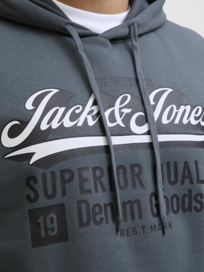 Jack & Jones 2 COL LOGO Hoodie Grey - Mikiny & mikiny bez kapucne - Mikiny & Mikiny s Kapucňou 2XL-12XL
