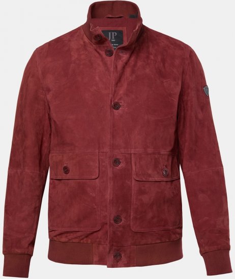 JP1880 Leather Jacket Suede with Stand-up Collar Red - Bundy - Bundy Nadmerné Veľkosti 2XL-8XL