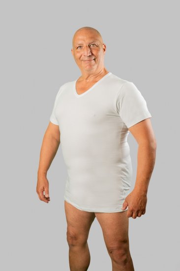 20 Nodi Short Sleeve V-Neck in Stretch Cotton White - Spodná bielizeň - Spodné Prádlo 2XL-8XL