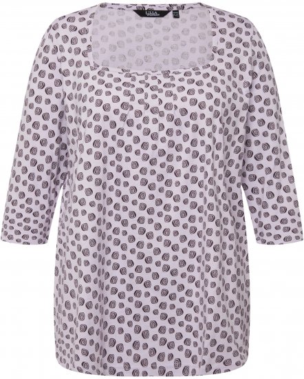 Ulla Popken Polka Dot 3/4 Sleeve Square Neck A-Line Tee Light Blue-Grey - Potlačené tričká pre ženy - 