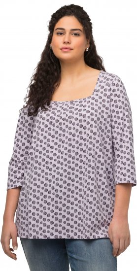 Ulla Popken Polka Dot 3/4 Sleeve Square Neck A-Line Tee Light Blue-Grey - Potlačené tričká pre ženy - 