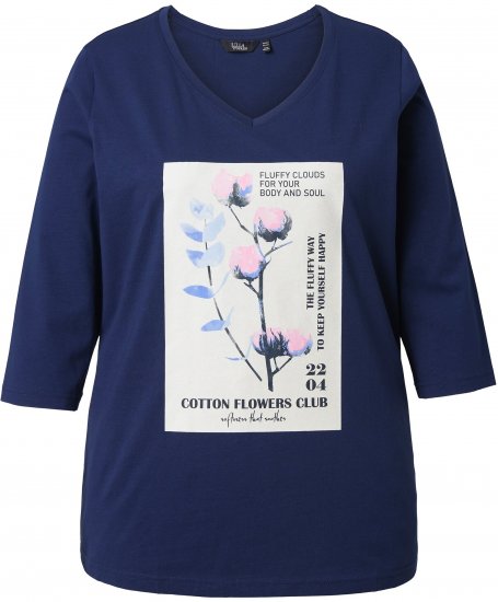 Ulla Popken Decorative Plant 3/4 Sleeve T-Shirt Ink Blue - Potlačené tričká pre ženy - 