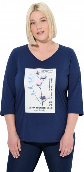 Ulla Popken Decorative Plant 3/4 Sleeve T-Shirt Ink Blue - Potlačené tričká pre ženy - 