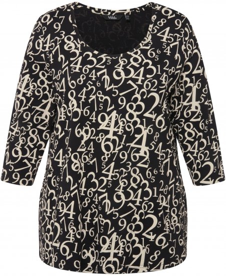 Ulla Popken Number Print 3/4 Sleeve Tee Black - Potlačené tričká pre ženy - 