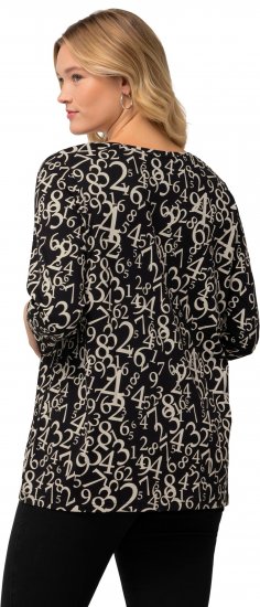 Ulla Popken Number Print 3/4 Sleeve Tee Black - Potlačené tričká pre ženy - 