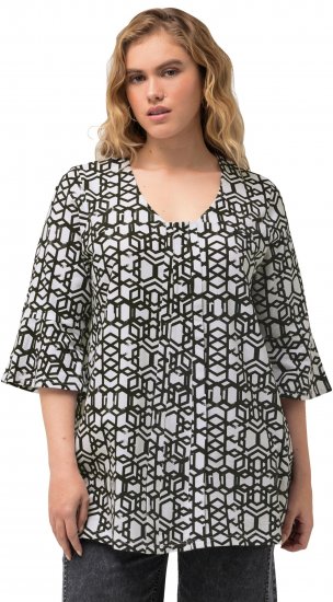 Ulla Popken Geometric Print Trumpet Sleeve Tee Black - Potlačené tričká pre ženy - 