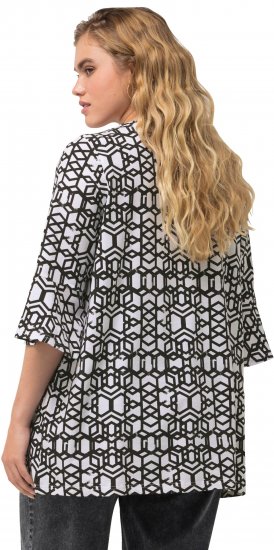 Ulla Popken Geometric Print Trumpet Sleeve Tee Black - Potlačené tričká pre ženy - 