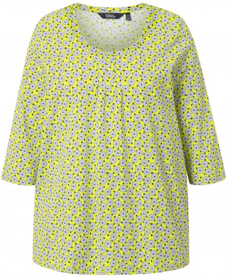 Ulla Popken Flower Print 3/4 Sleeve A-Line Tee Lime - Potlačené tričká pre ženy - 
